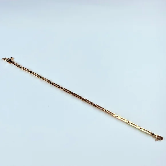 14K Solid Yellow Gold .70 CT Genuine Diamond Square Link VTG Tennis Bracelet - Picture 9 of 11